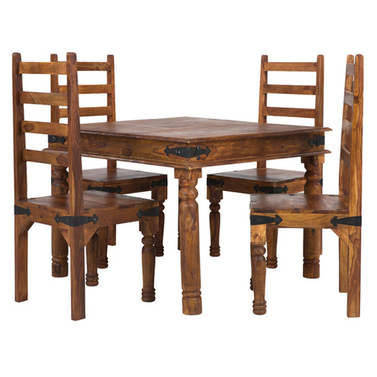 Merlin Solid Wood Dining Table Set With 4 Chairs In Natural Finish