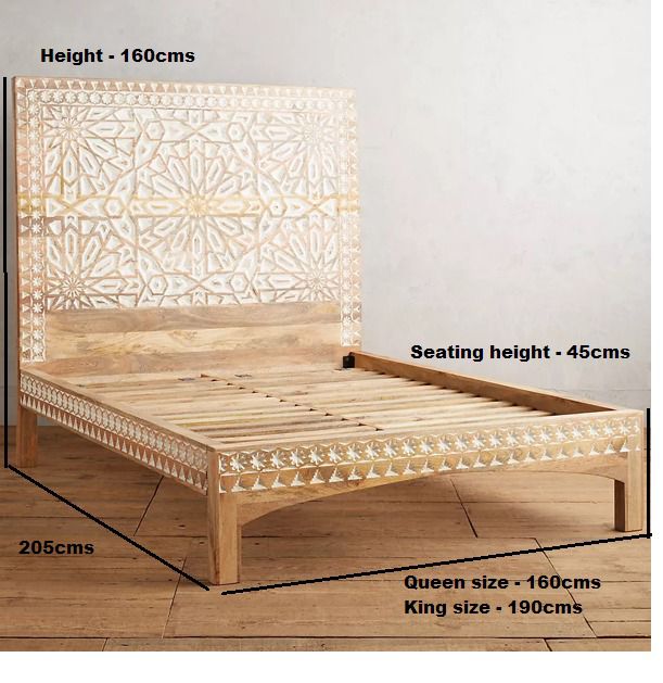 admire carved solid mango wood bed in white finish