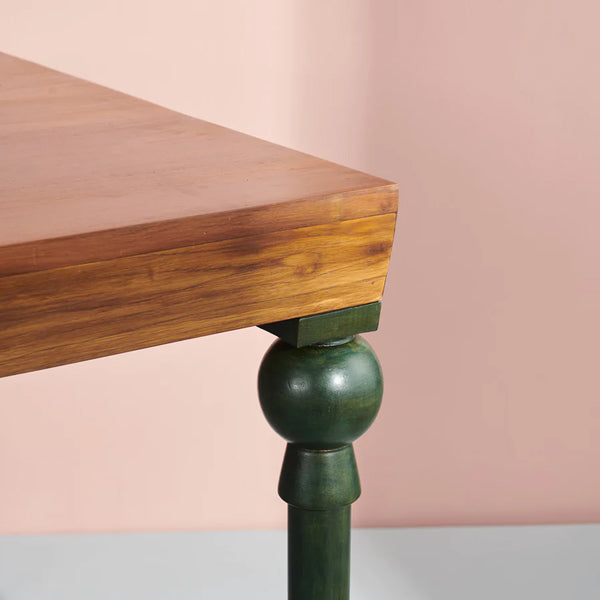 Ivinya Solid Wood Dining Table In Natural Finish And Legs In Green Finish