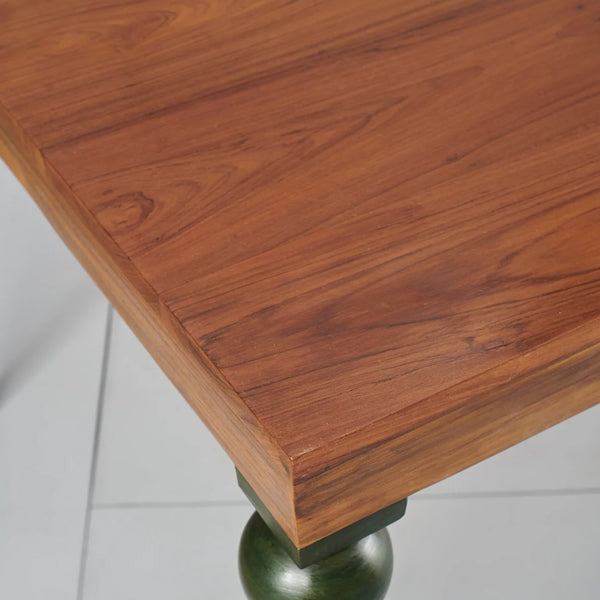 Ivinya Solid Wood Dining Table In Natural Finish And Legs In Green Finish