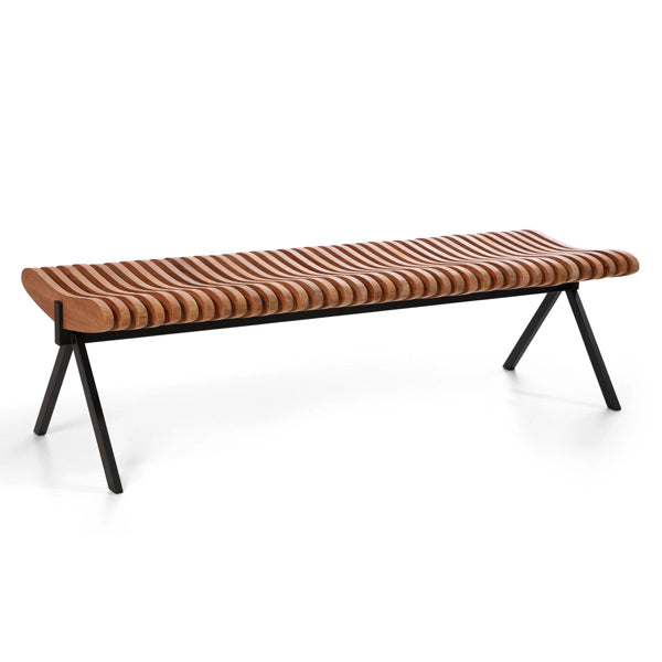 odu solid wood bench with metal legs