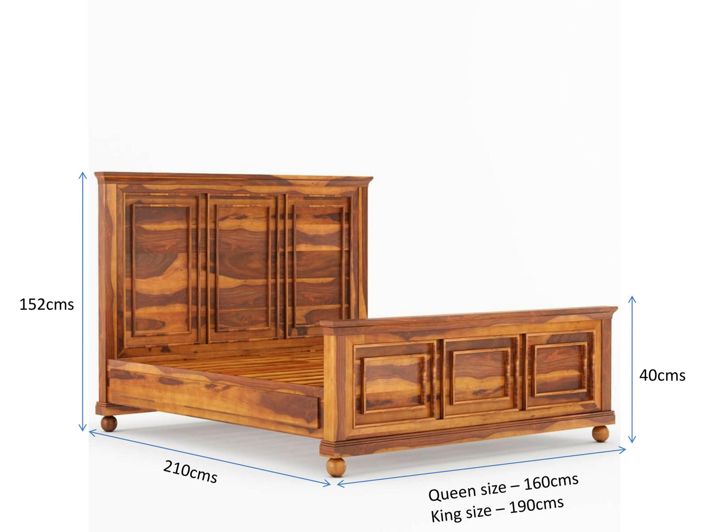 rogun solid wood king size bed in natural finish