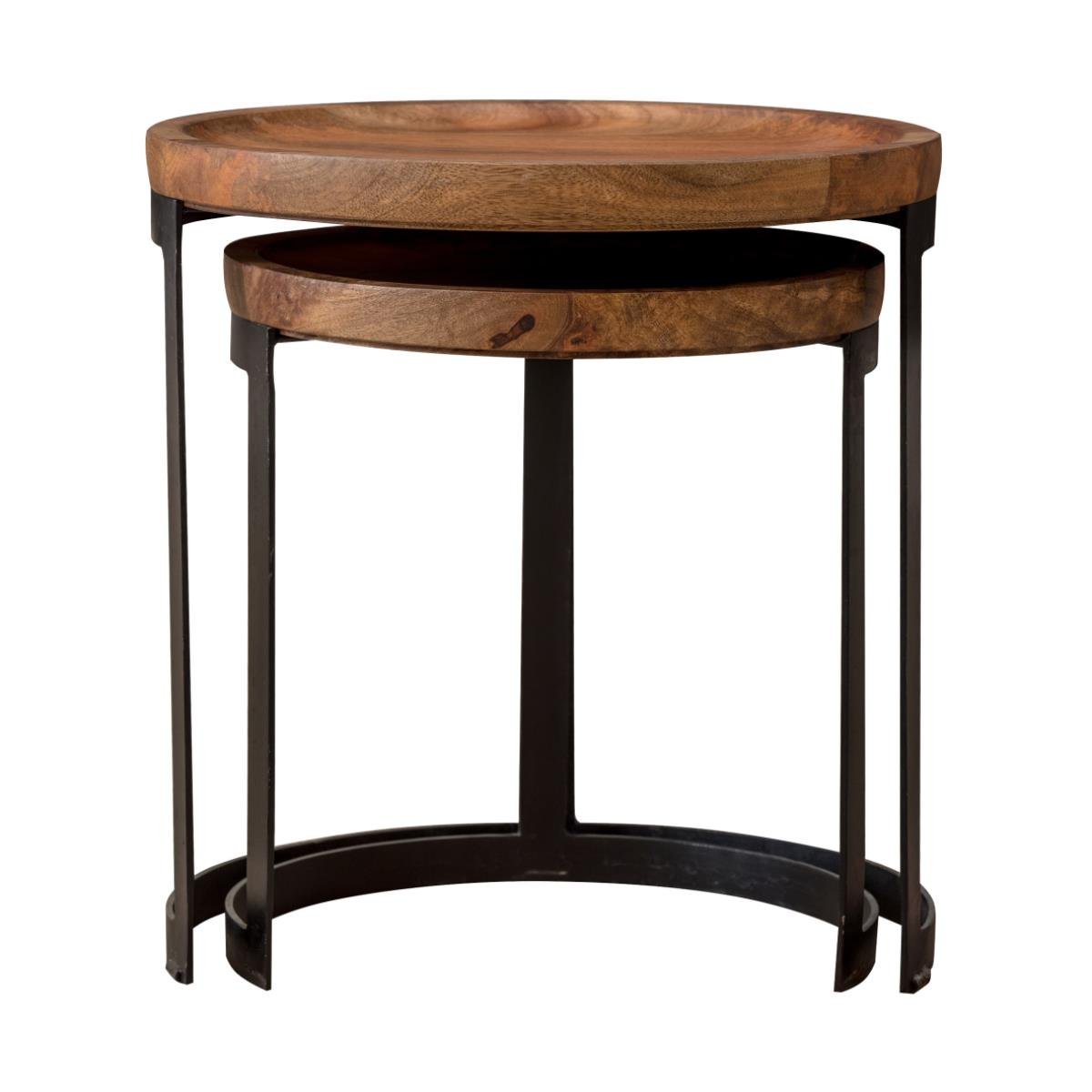 wood and metal nested tables