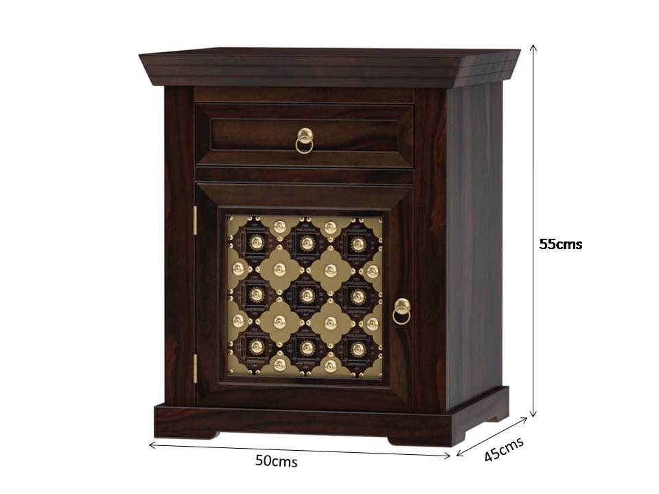 niksa royale solid wood brass inlay bedside table