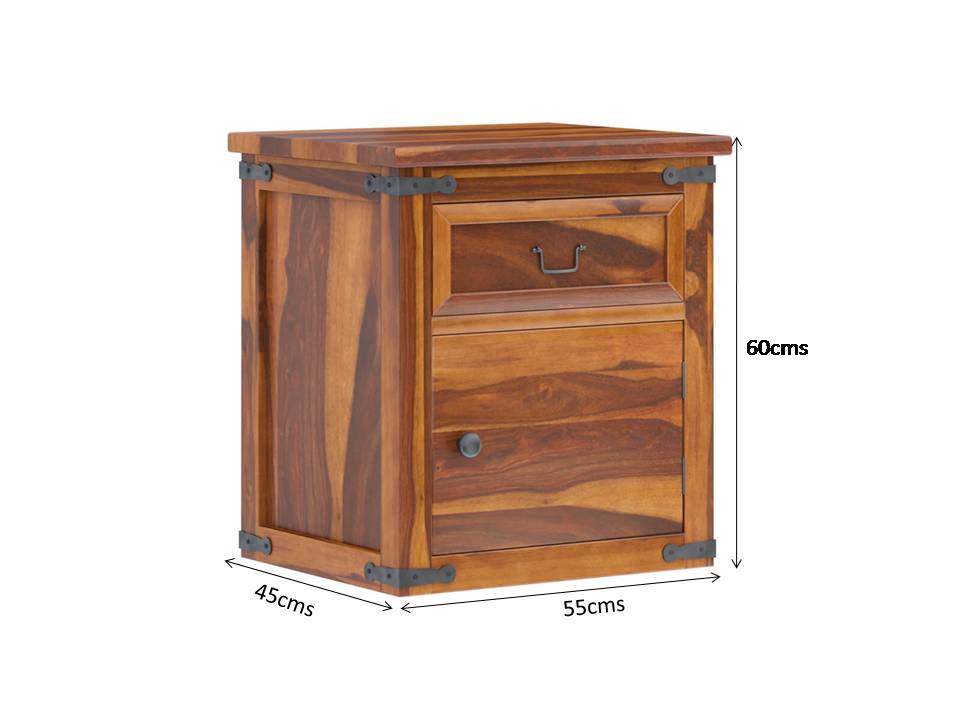 floral solid wood bedside table in natural finish
