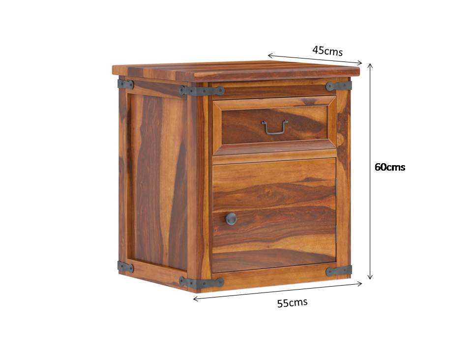 barrel solid wood bedside table in natural finish