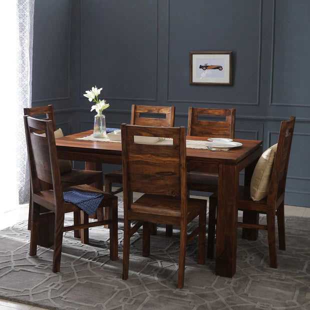 Sherlock Solid Wood Dining Table Set With 6 Chairs In Natural Finish