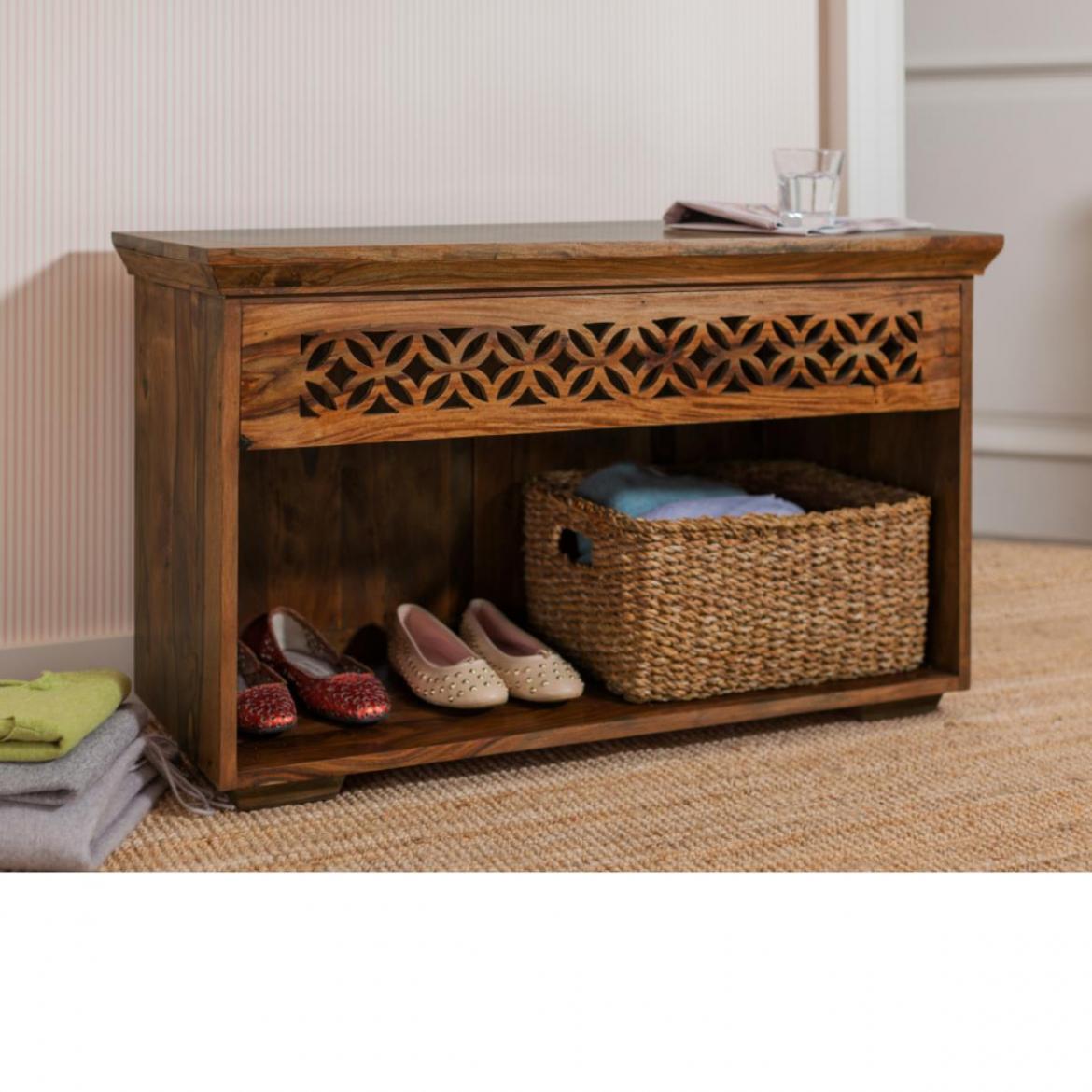 rotera solid wood shoe rack in natural finish