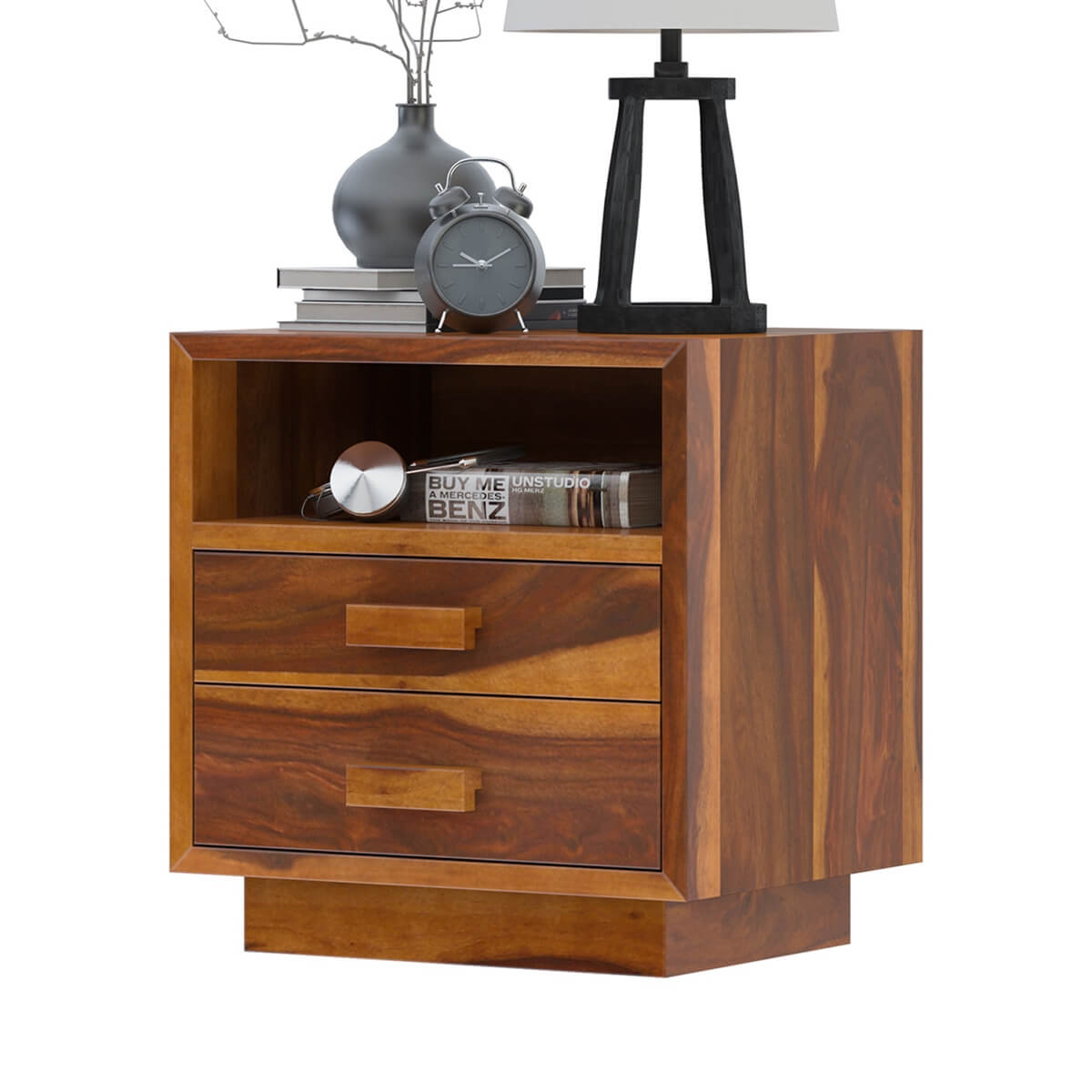 Aura solid wood bedside table in natural finish