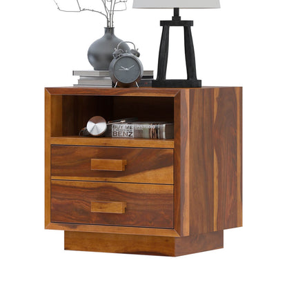 Aura solid wood bedside table in natural finish