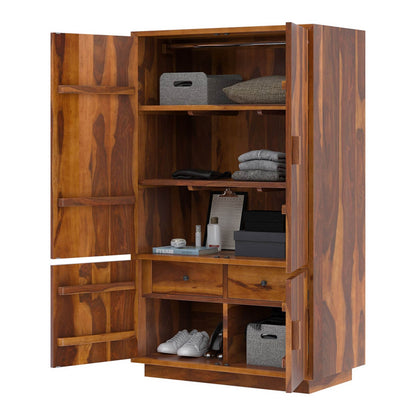 aura solid wood wardrobe in natural finish
