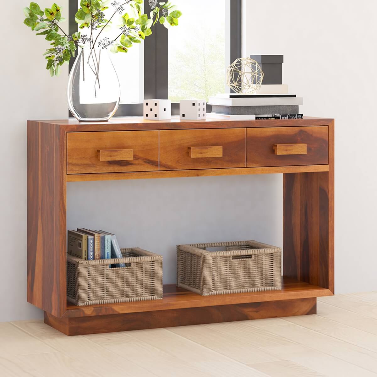 aura solid wood console table