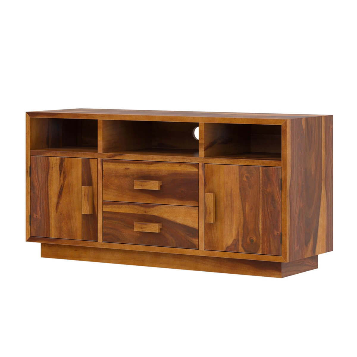 aura solid wood tv console in natural finish