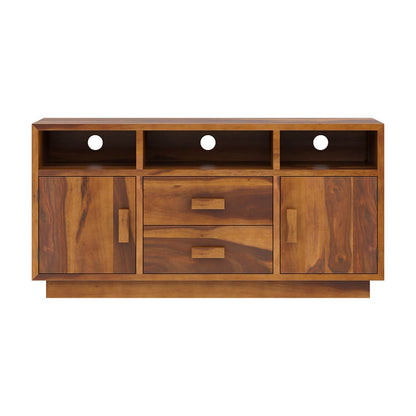 aura solid wood tv console in natural finish