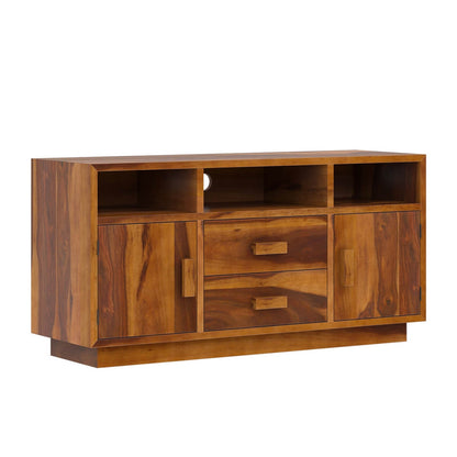aura solid wood tv console in natural finish