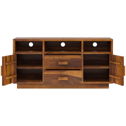 aura solid wood tv console in natural finish