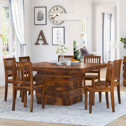 Louis Solid Wood Dining Table Set With 8 Chairs In Natural Finish