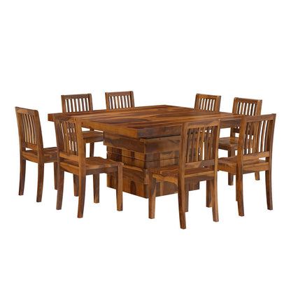 Louis Solid Wood Dining Table Set With 8 Chairs In Natural Finish