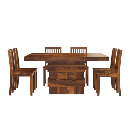 Louis Solid Wood Dining Table Set With 8 Chairs In Natural Finish