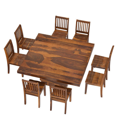 Louis Solid Wood Dining Table Set With 8 Chairs In Natural Finish