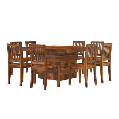 Louis Solid Wood Dining Table Set With 8 Chairs In Natural Finish