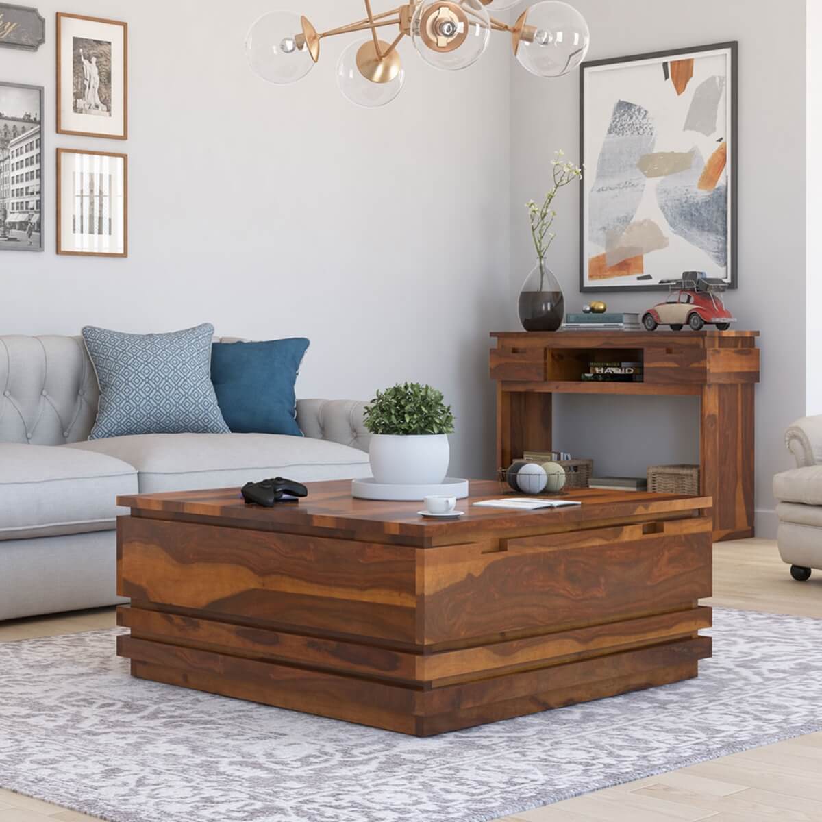 roney storage coffee table in natural finish
