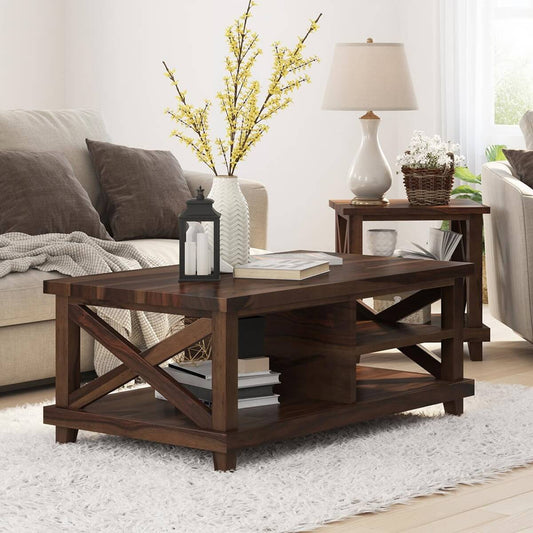 Cross solid wood coffee table