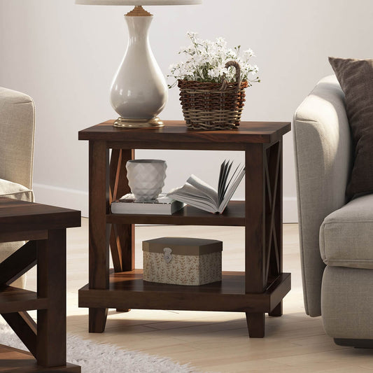 cross solid wood end table