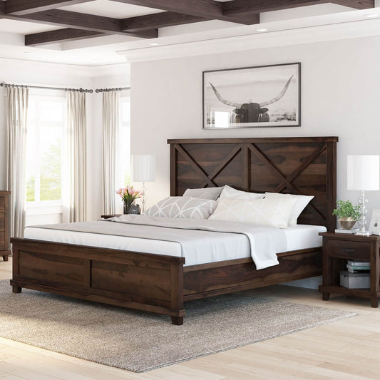 cross solid wood king size bed in walnut finish