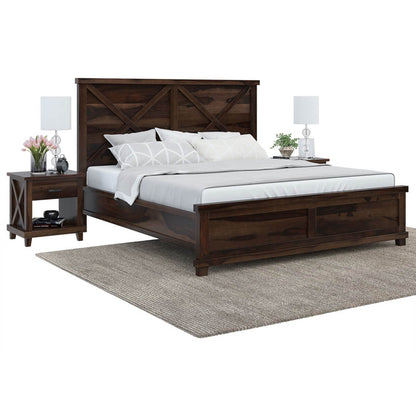 cross solid wood king size bed in walnut finish