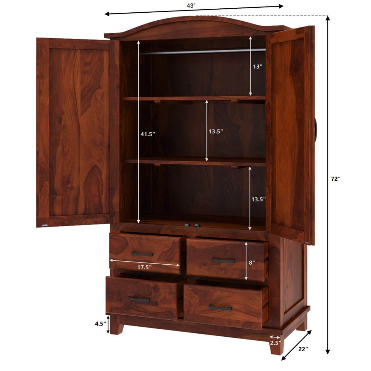 rishiya solid wood wardrobe in Rosewood finish