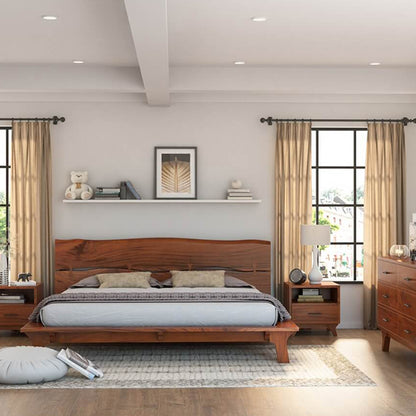 live edge solid acacia wood bed in natural finish