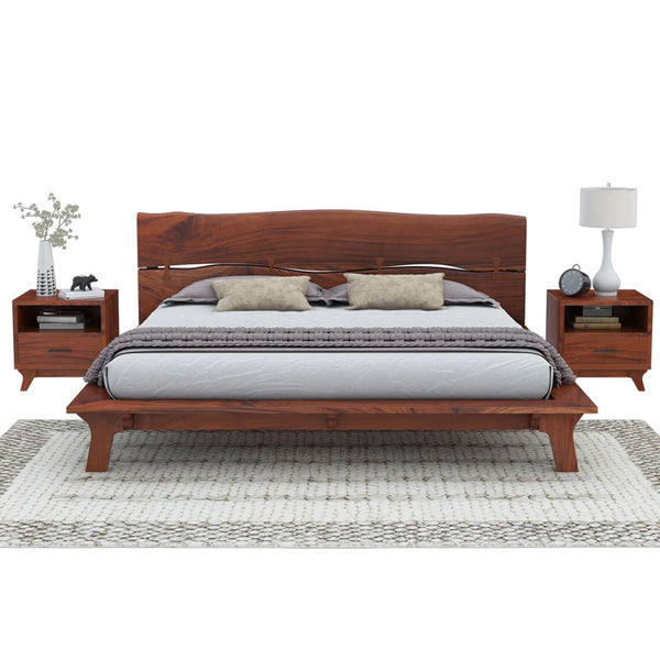 live edge solid acacia wood bed in natural finish