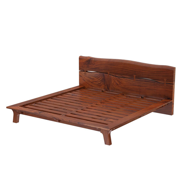 live edge solid acacia wood bed in natural finish