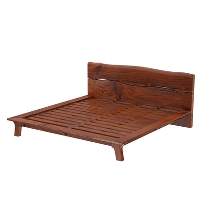 live edge solid acacia wood bed in natural finish