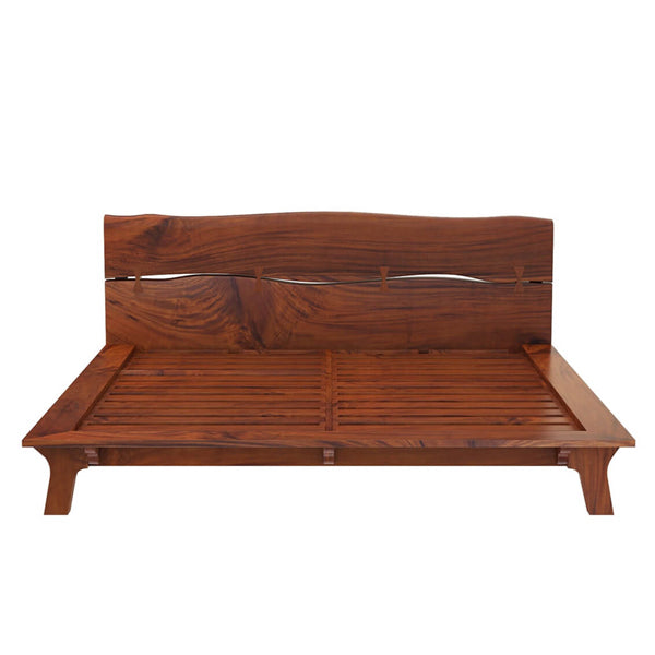 live edge solid acacia wood bed in natural finish