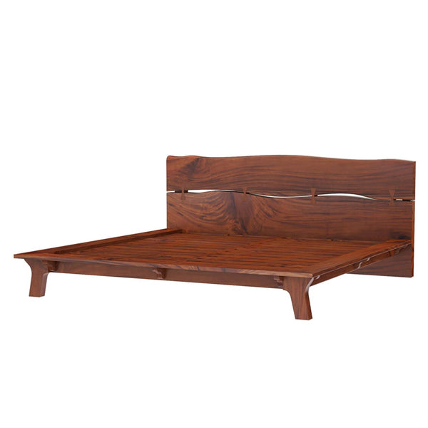 live edge solid acacia wood bed in natural finish