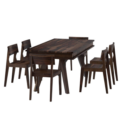 Tempu Solid Wood Dining Table Set With 6 Chairs In Walnut Finish