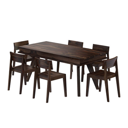 Tempu Solid Wood Dining Table Set With 6 Chairs In Walnut Finish