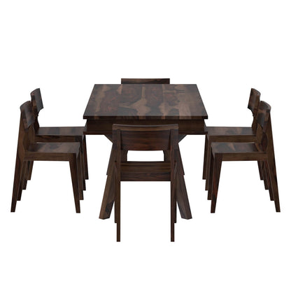 Tempu Solid Wood Dining Table Set With 6 Chairs In Walnut Finish