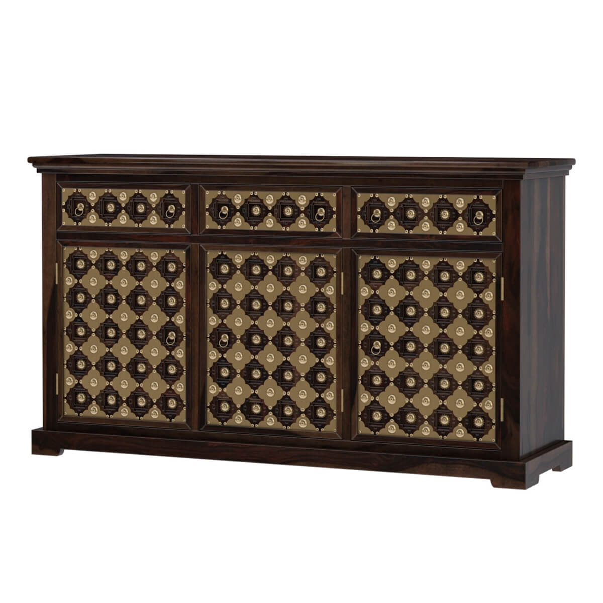 niksa royale solid wood brass inlay sideboard in walnut finish