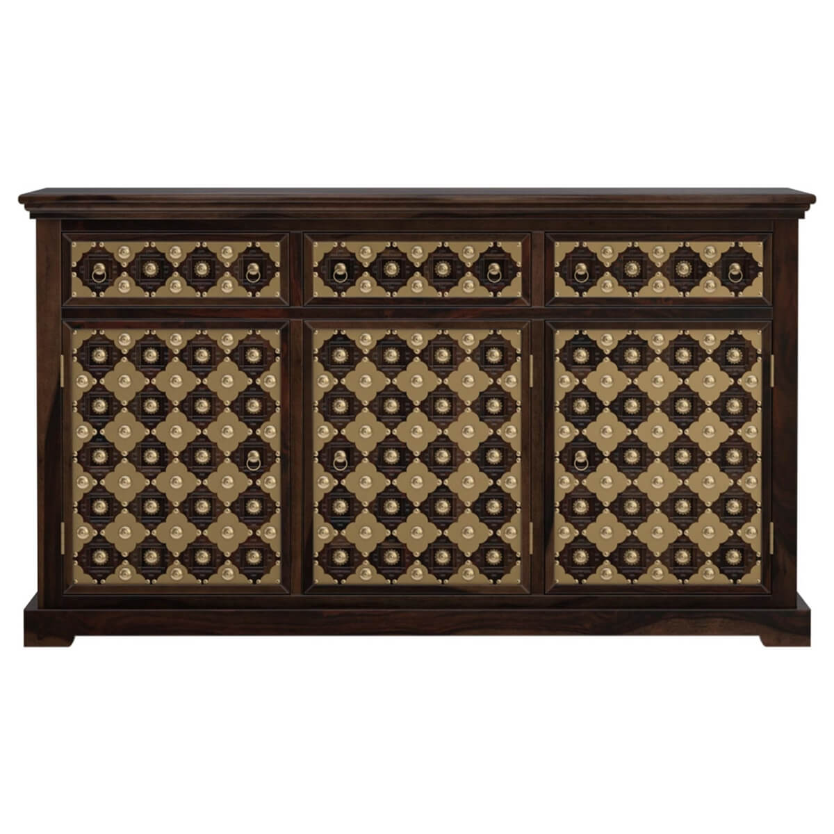 niksa royale solid wood brass inlay sideboard in walnut finish