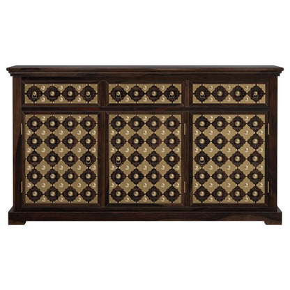 niksa royale solid wood brass inlay sideboard in walnut finish