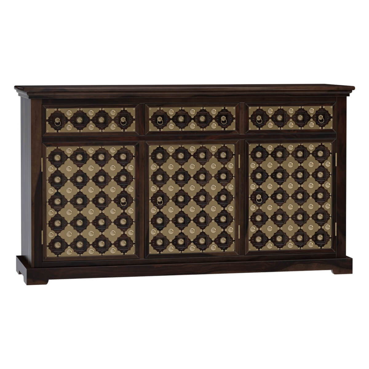 niksa royale solid wood brass inlay sideboard in walnut finish