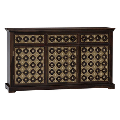 niksa royale solid wood brass inlay sideboard in walnut finish