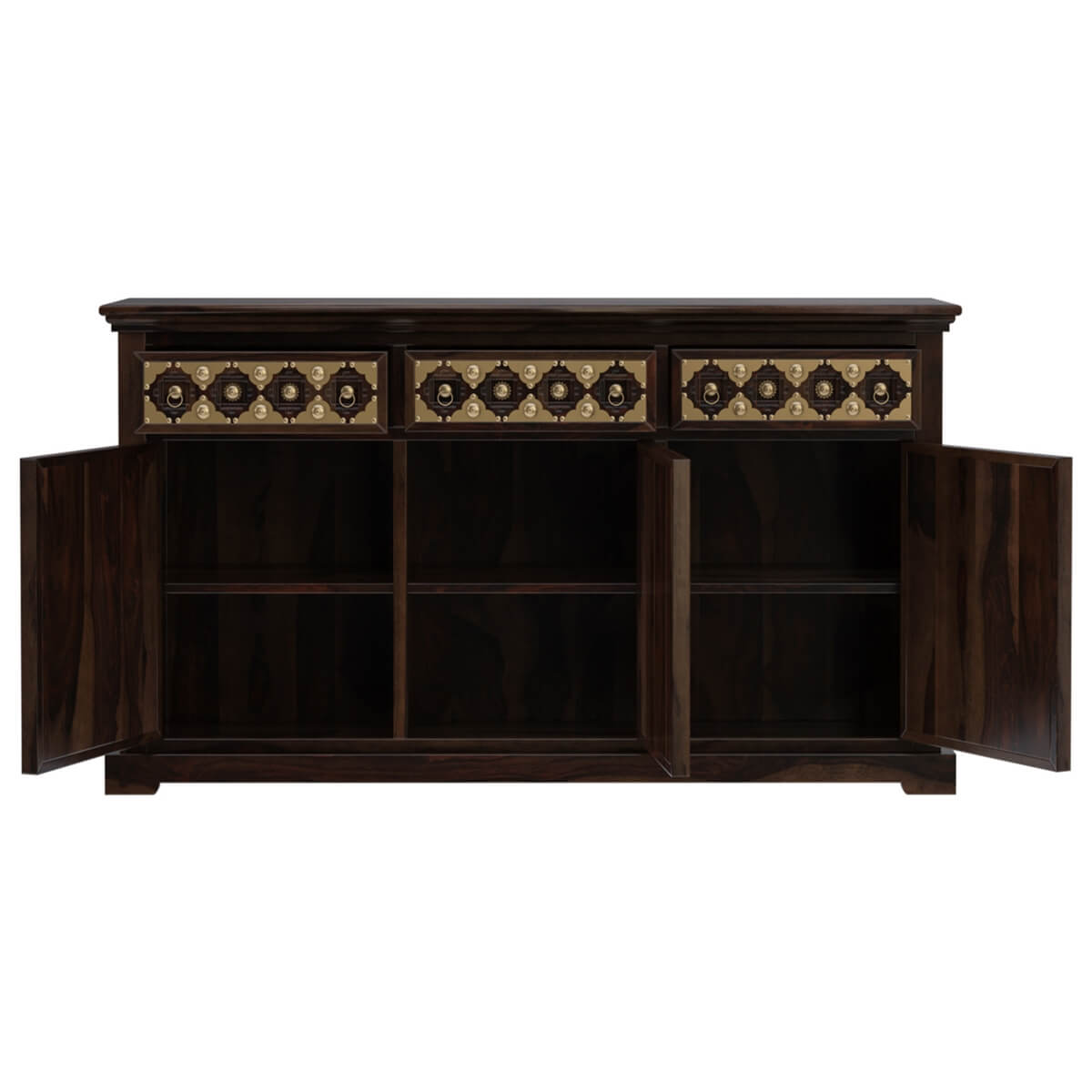 niksa royale solid wood brass inlay sideboard in walnut finish