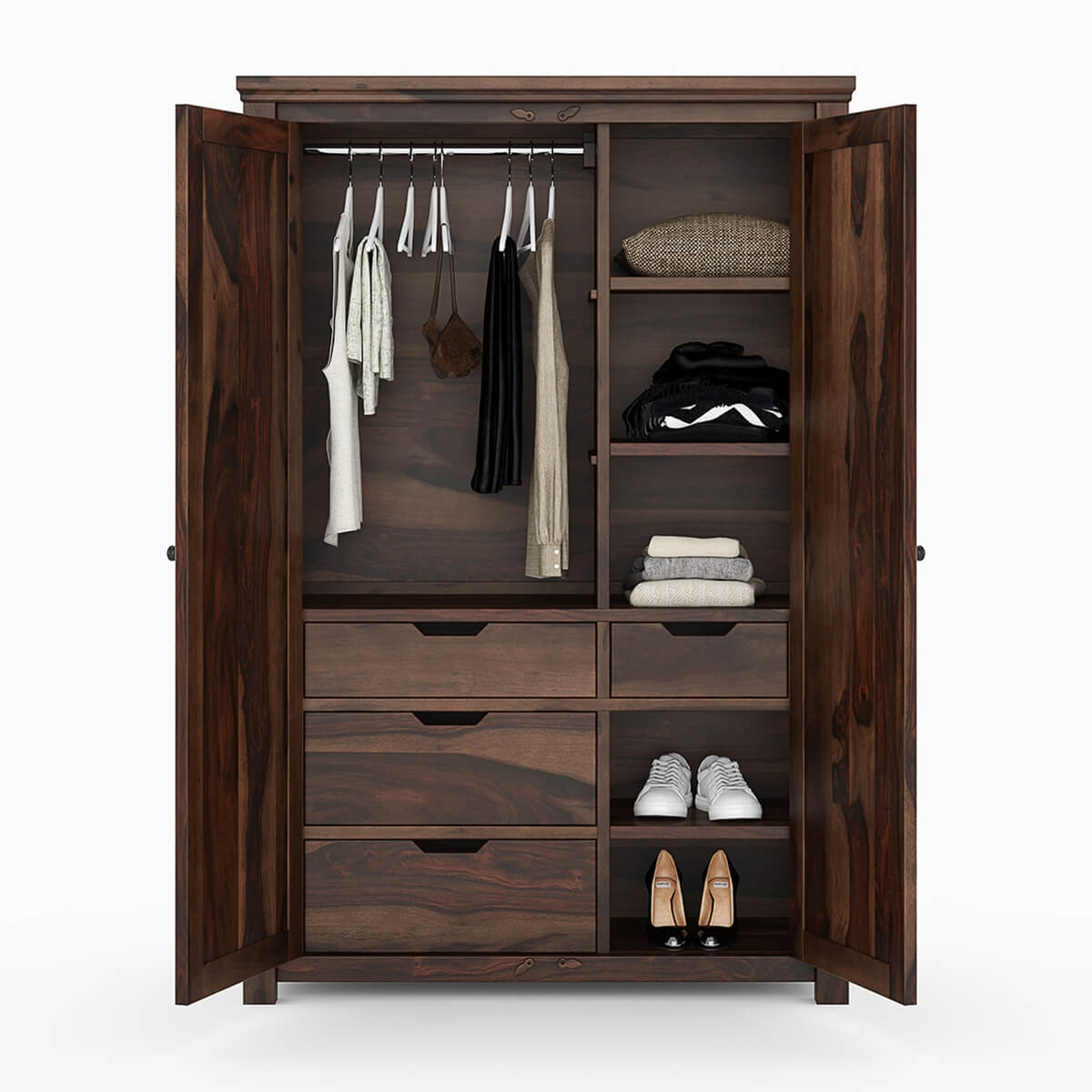 Bangalore solid wood wardrobe in walnut finish
