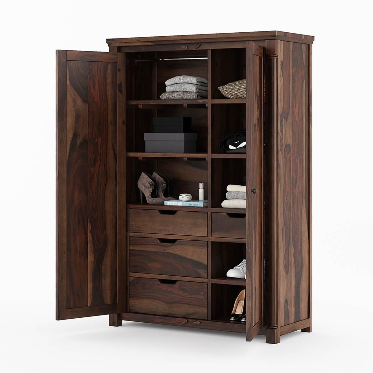 Bangalore solid wood wardrobe in walnut finish