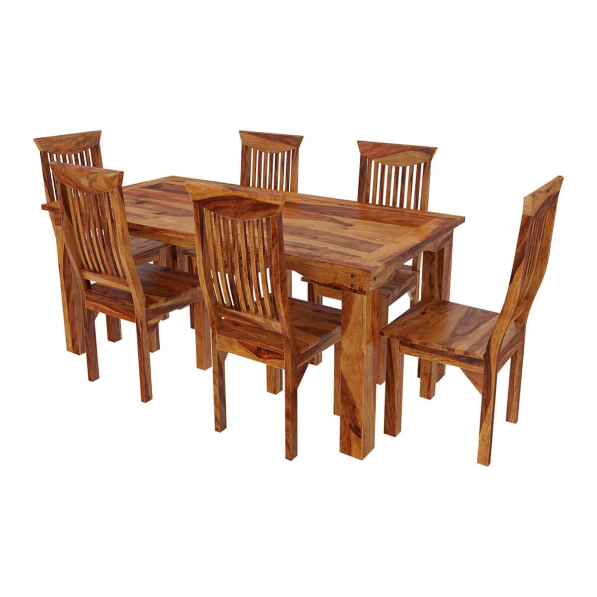 Stanford Solid Wood Dining Table Set With 6 Chairs In Natural Finish