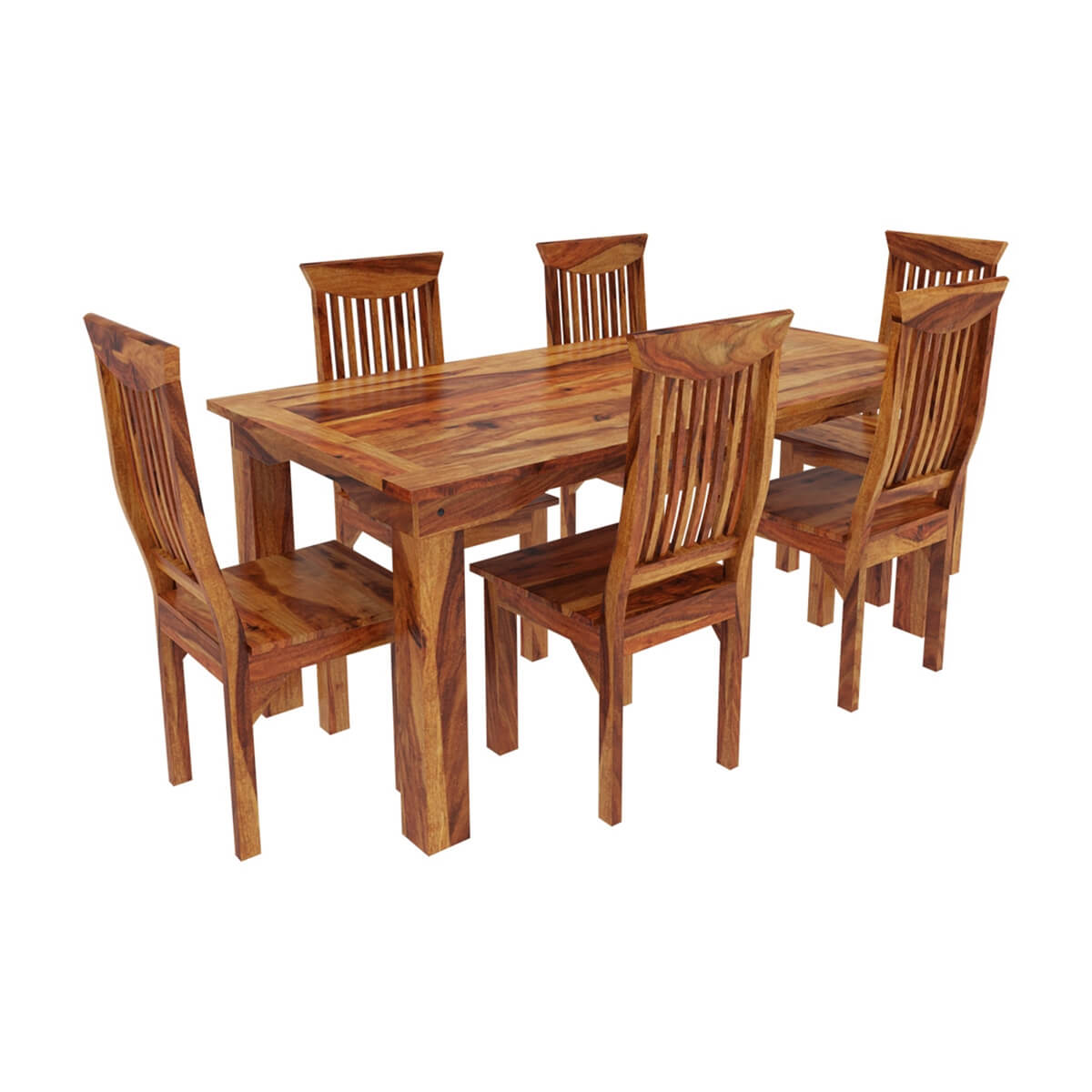 Stanford Solid Wood Dining Table Set With 6 Chairs In Natural Finish